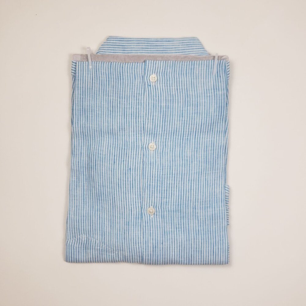 UNTUCKit Sherry Linen LS Shirt Womens Size 4 Light Turquoise Blue & White Stripe - Picture 7 of 15